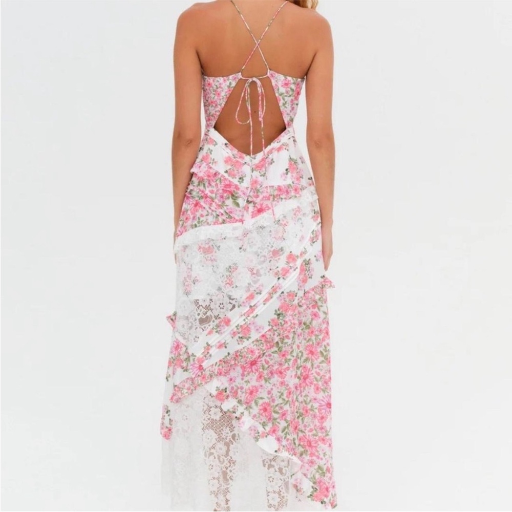 For Love & Lemons Pink and White Floral Lace Maxi Dress - Picture 2 of 16